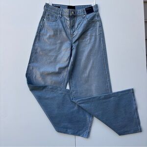WHBM Silver Coated Extra High Rise Palazzo Jeans Size 2R NWT